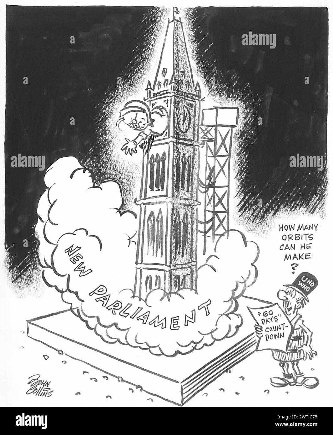 Cartoon - sul trampolino di lancio. John Collins (1917-2007) Foto Stock