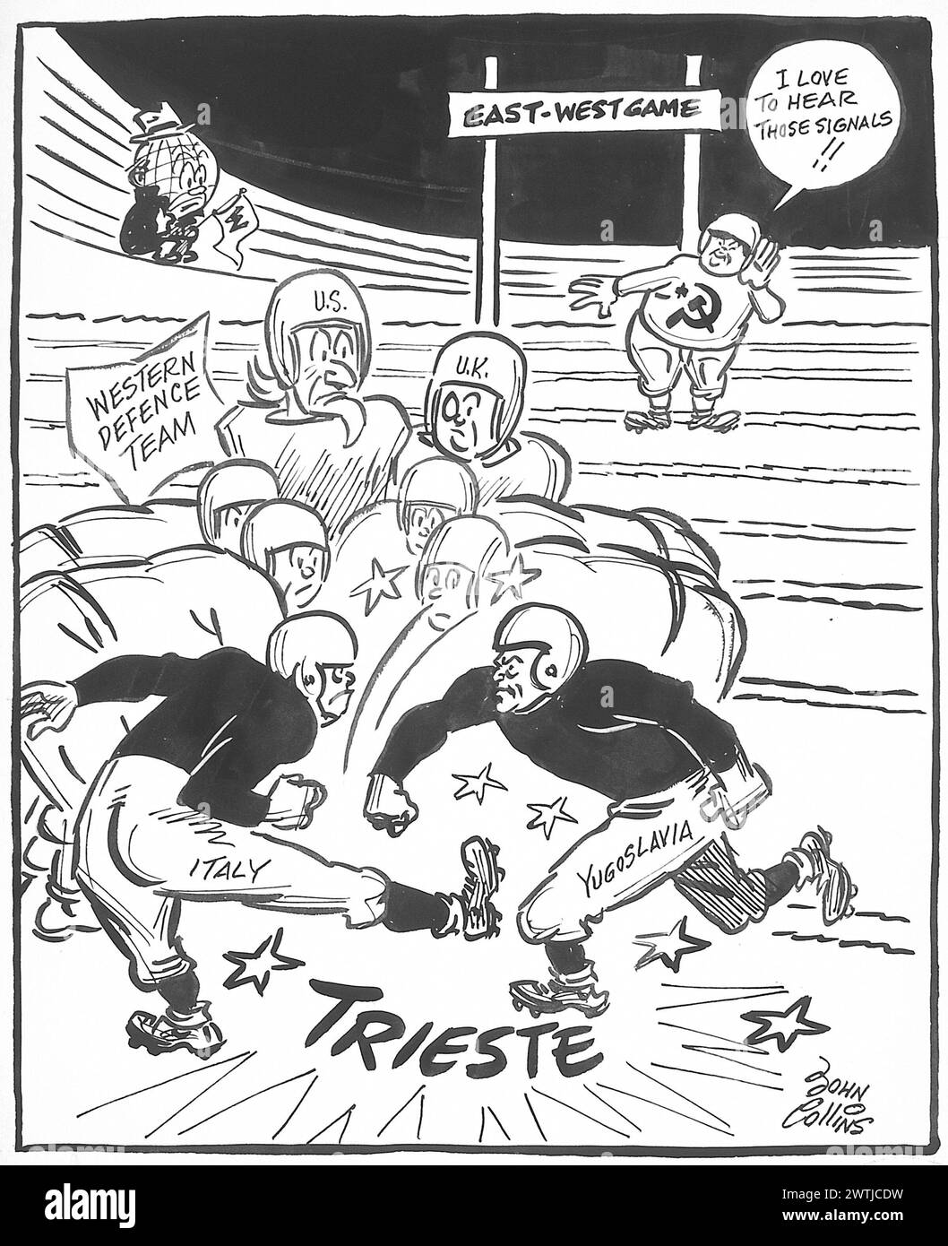 Cartoon - problemi nell'Huddle. John Collins (1917-2007) Foto Stock