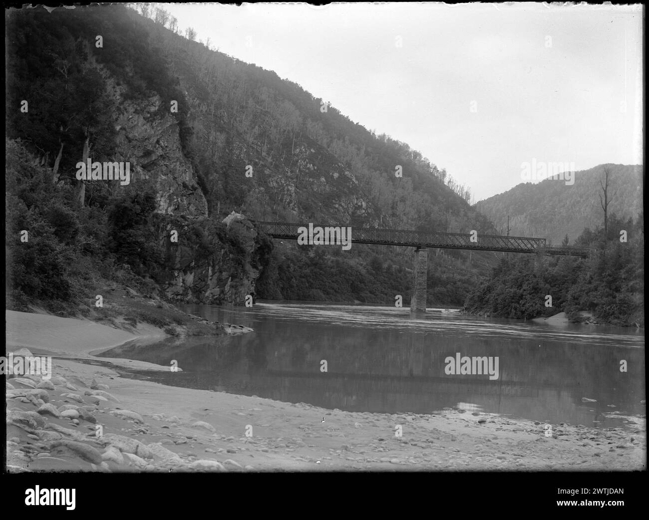 Iron Bridge sul fiume Buller, tre miglia sotto Lyell. negativi in bianco e nero, negativi in piastra secca gelatina Foto Stock