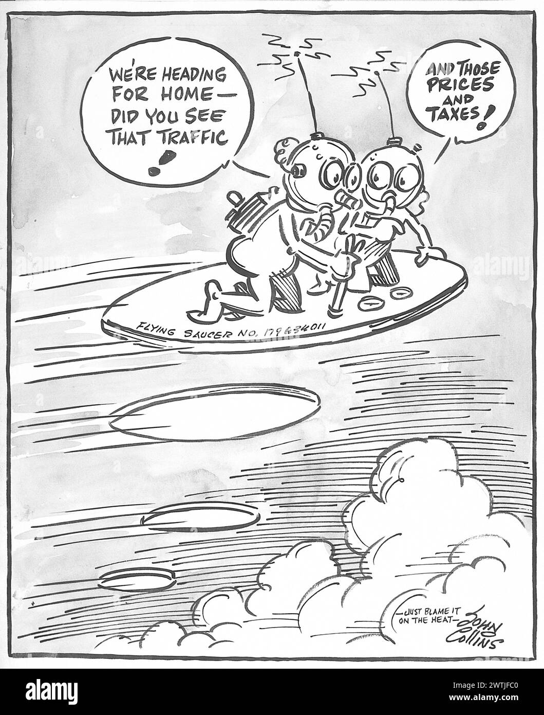 Cartoon - non c'è da stupirsi se i Saucers volanti viaggiano così velocemente. John Collins (1917-2007) Foto Stock