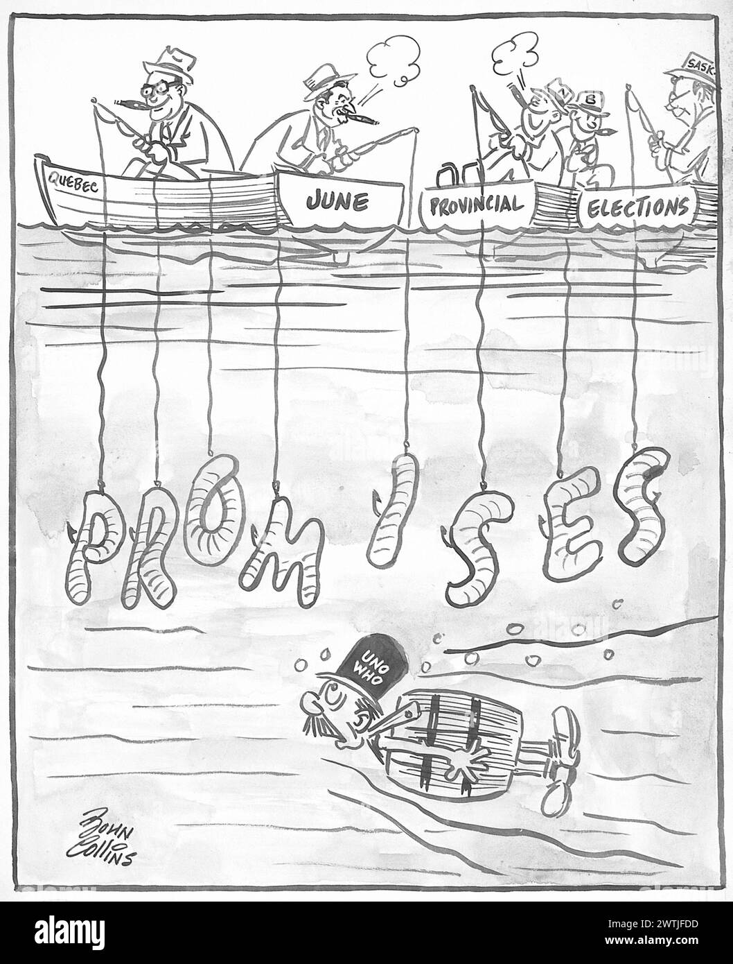 Cartoni animati - stagione di pesca. John Collins (1917-2007) Foto Stock