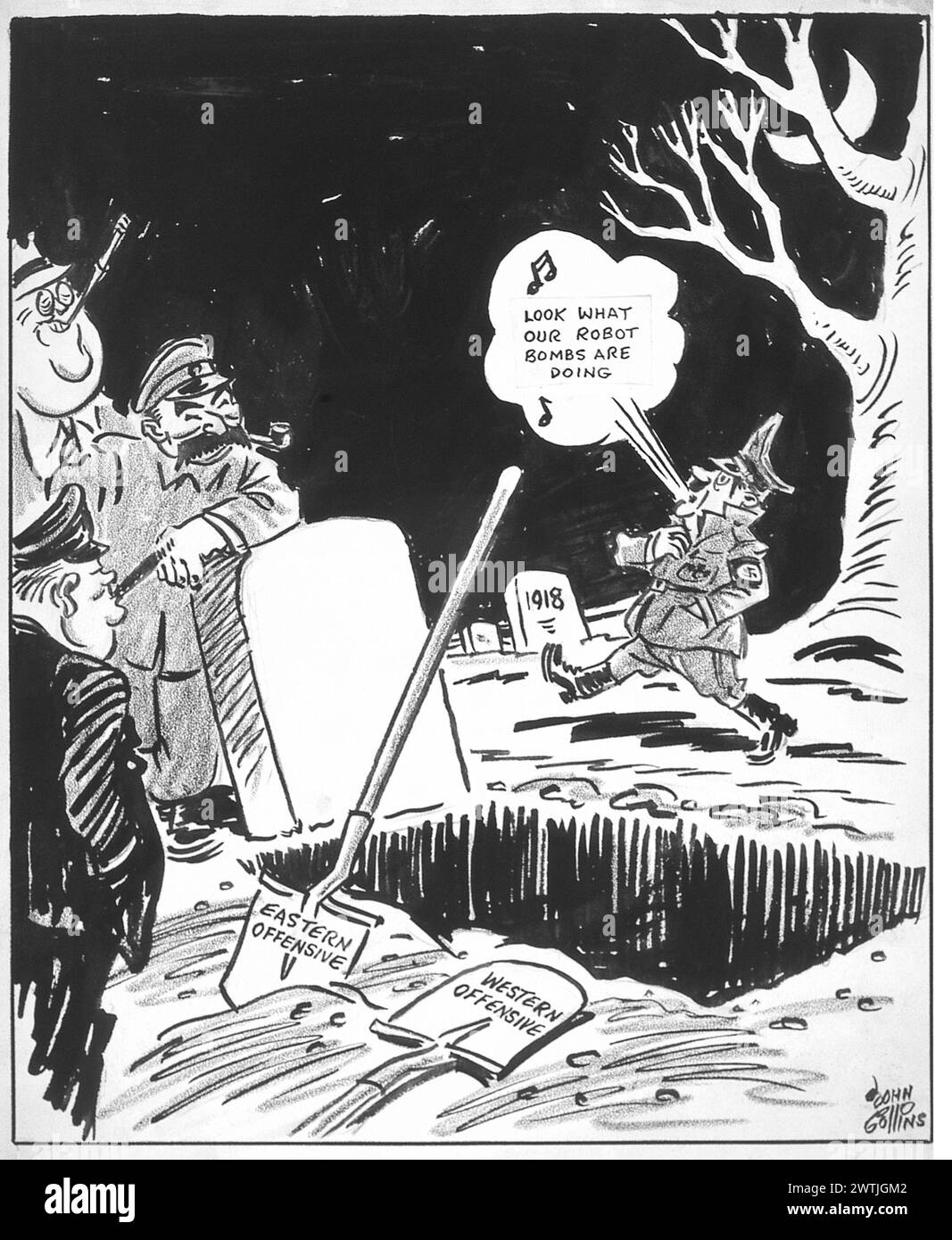 Cartone animato - passeggia oltre il cimitero. John Collins (1917-2007) Foto Stock