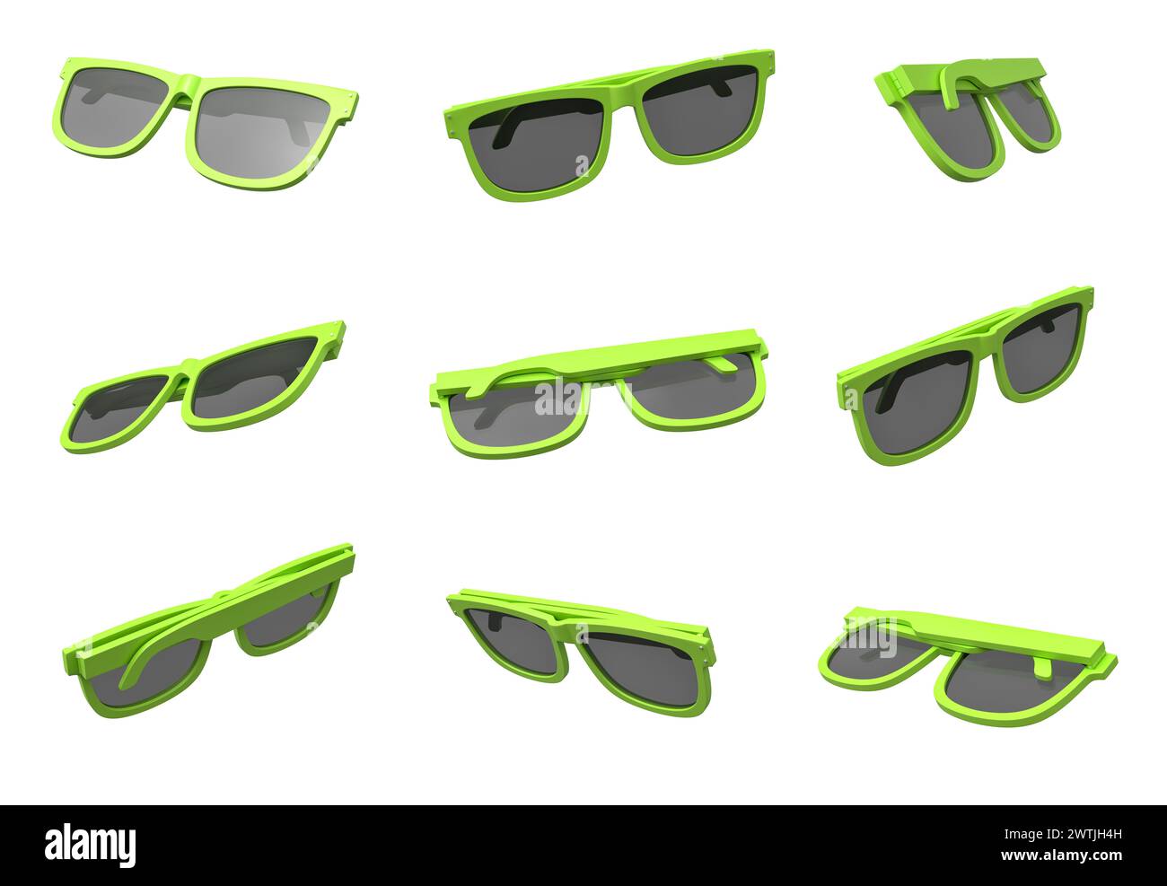 Occhiali da sole verdi in diverse disposizioni Foto Stock