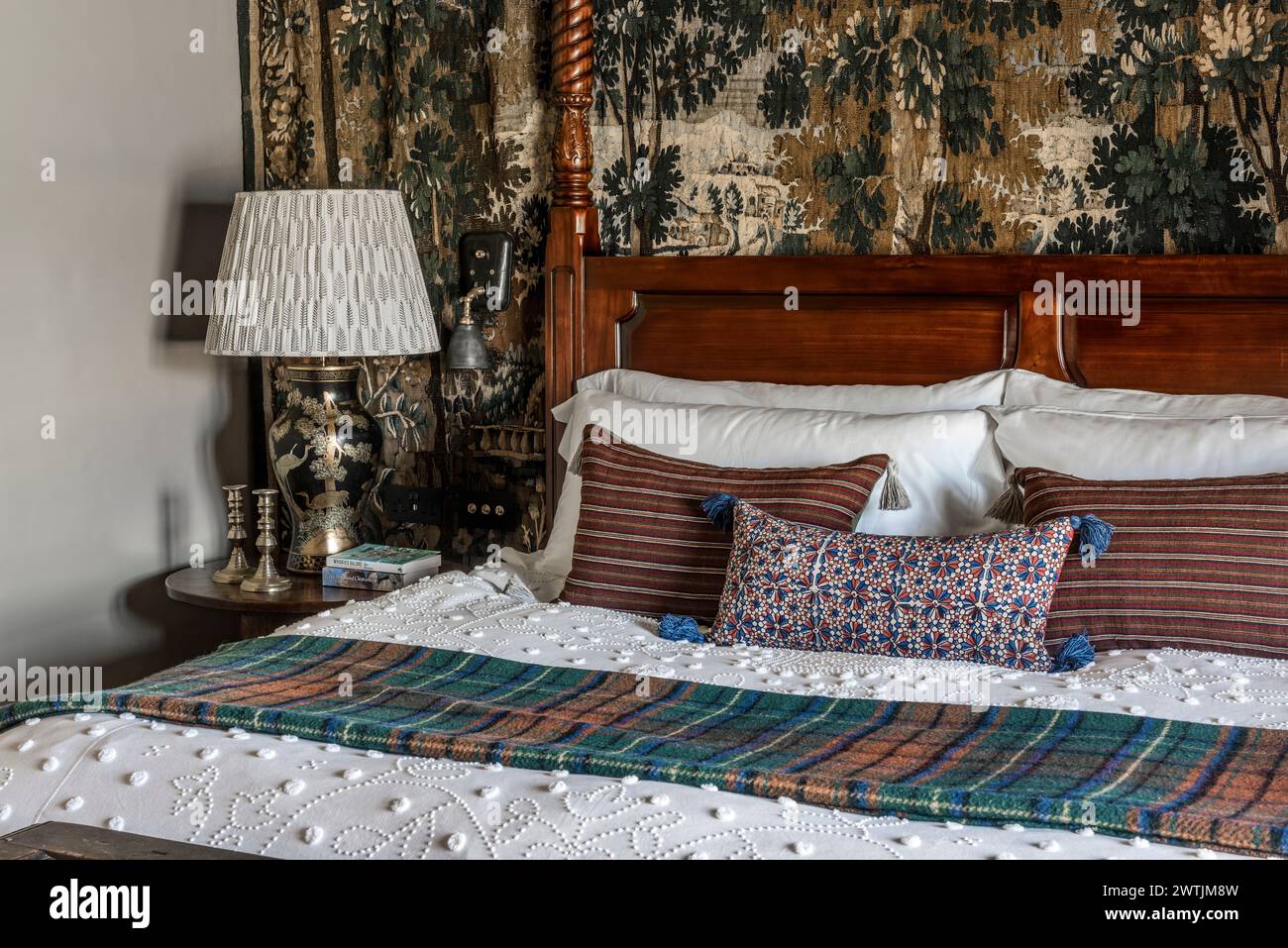 Dettagli in tessuto in un hotel di lusso ad Ardfin sull'Isola del Giura, Ebridi interne, Scozia, Regno Unito Foto Stock