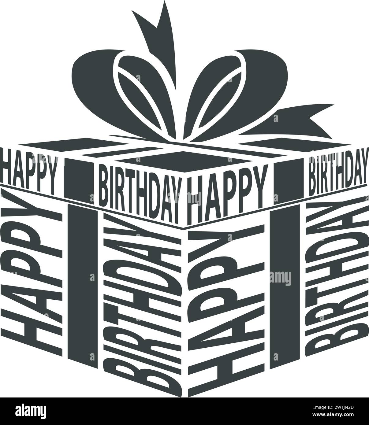 Regalo buon compleanno deformato testo Sillhouette, illustrazione vettoriale Illustrazione Vettoriale