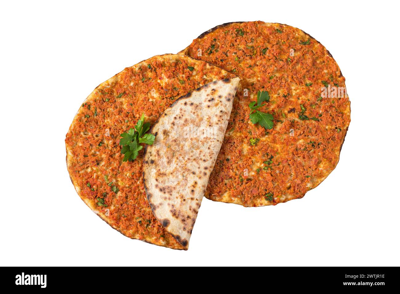 Deliziosa pizza turca Lahmacun. Questo Lahmacun è gustoso e delizioso Foto Stock