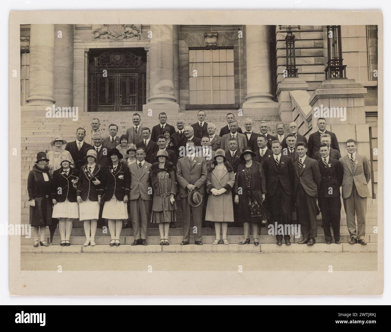 1928 stampe in bianco e nero della squadra olimpica neozelandese, stampe in argento gelatina, ritratti di gruppo Foto Stock