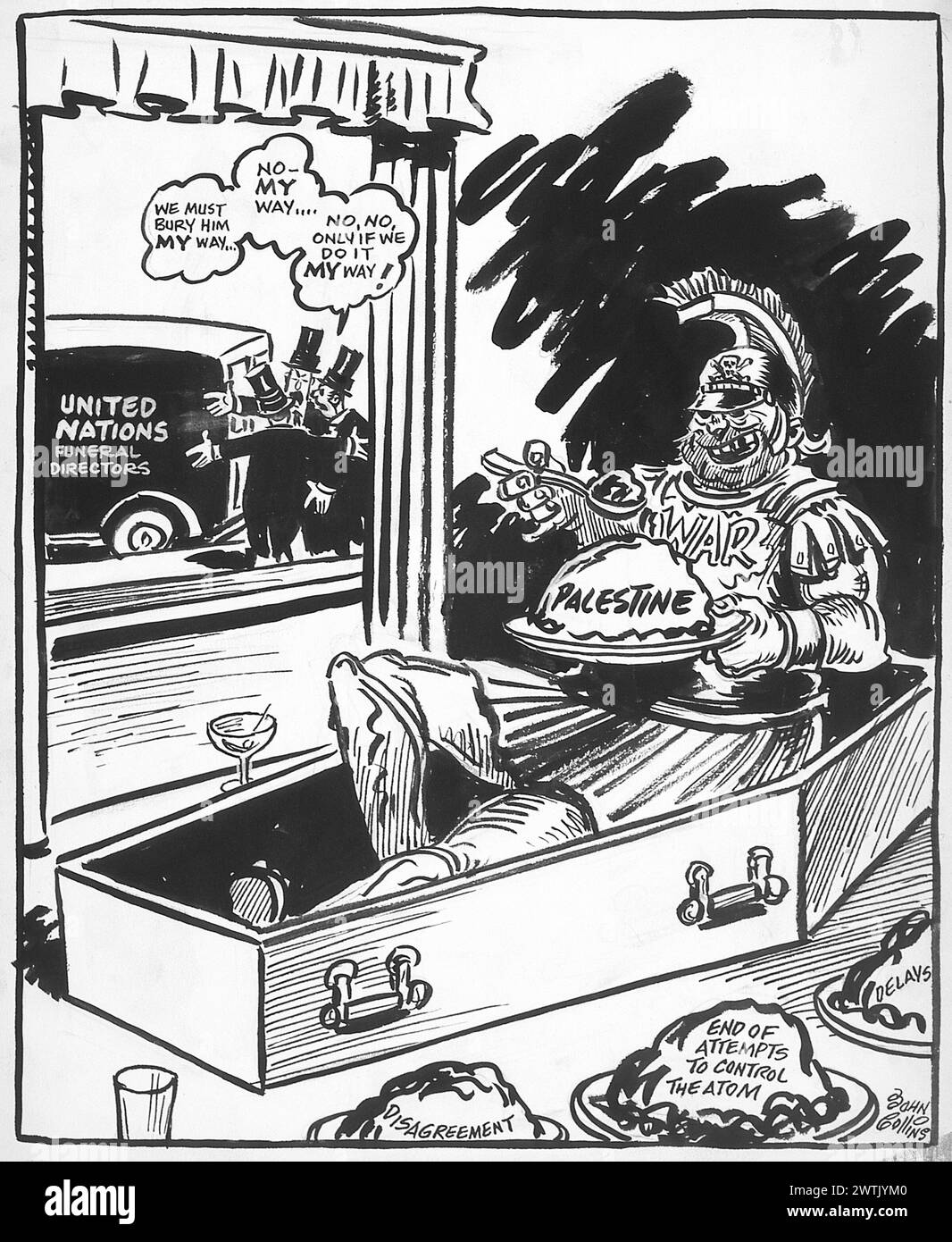 Cartone animato - sedersi e nutrirsi. John Collins (1917-2007) Foto Stock