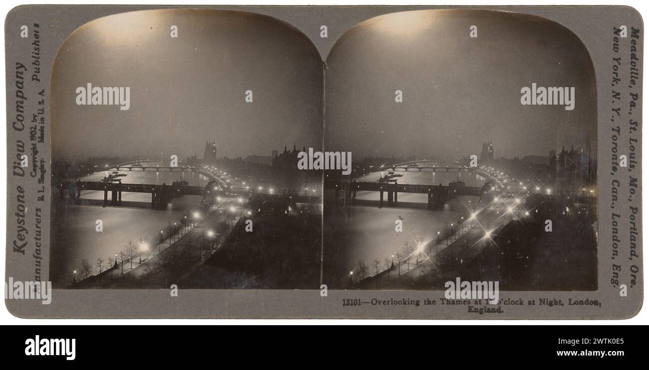 Affacciato sul Tamigi alle 11:00 di notte, Londra, Inghilterra, fotografie stereoscopiche, stampe di albume, stampe in bianco e nero Foto Stock
