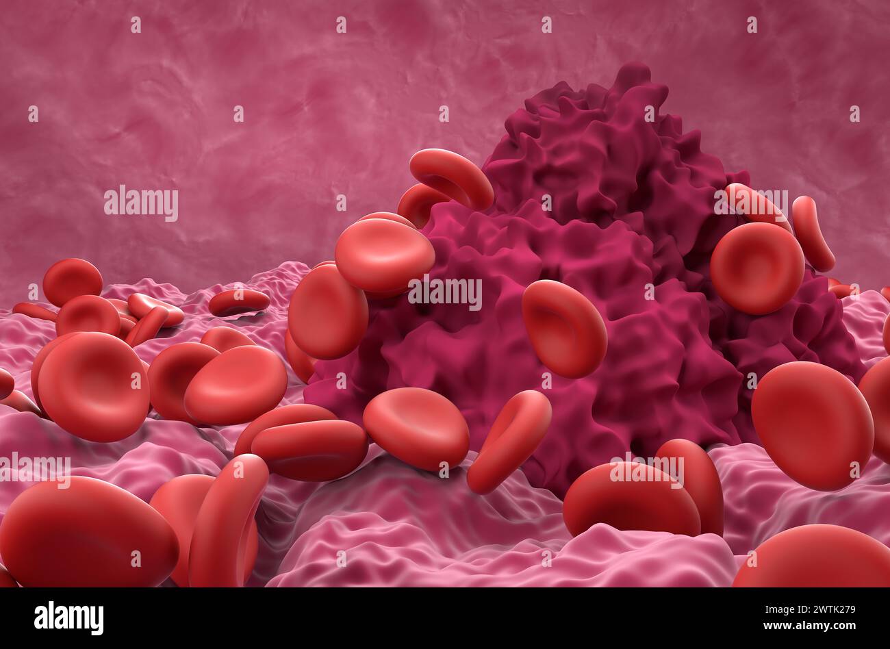 Globuli rossi e coagulo della fibrina - Vista ravvicinata illustrazione 3d. Foto Stock