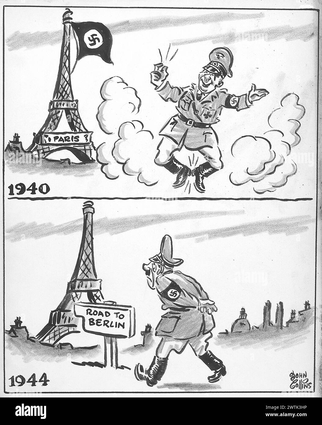 Cartoon - l'ultima volta che ho visto Parigi. John Collins (1917-2007) Foto Stock