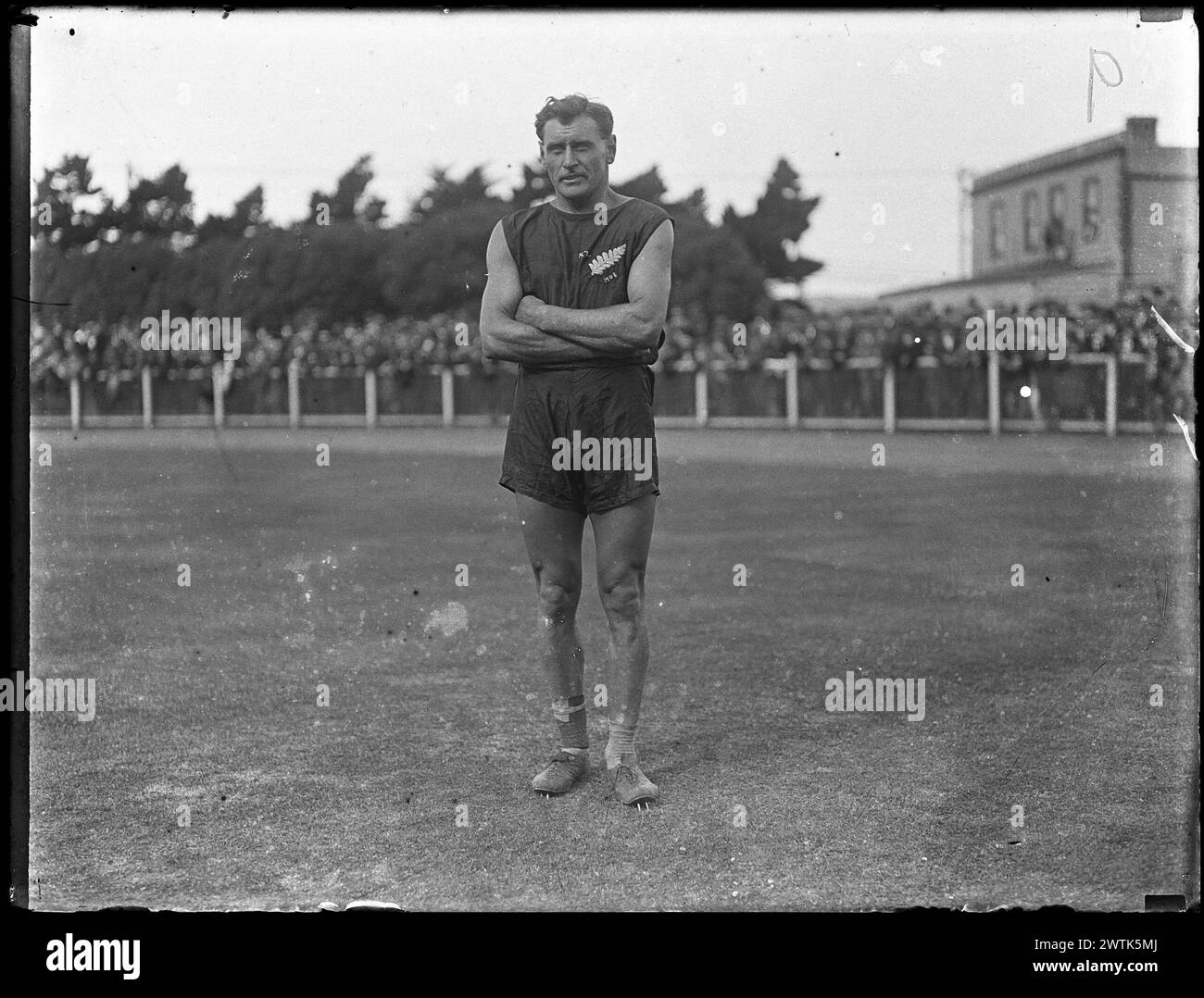 Ritratto di negativi in bianco e nero di un atleta neozelandese Foto Stock