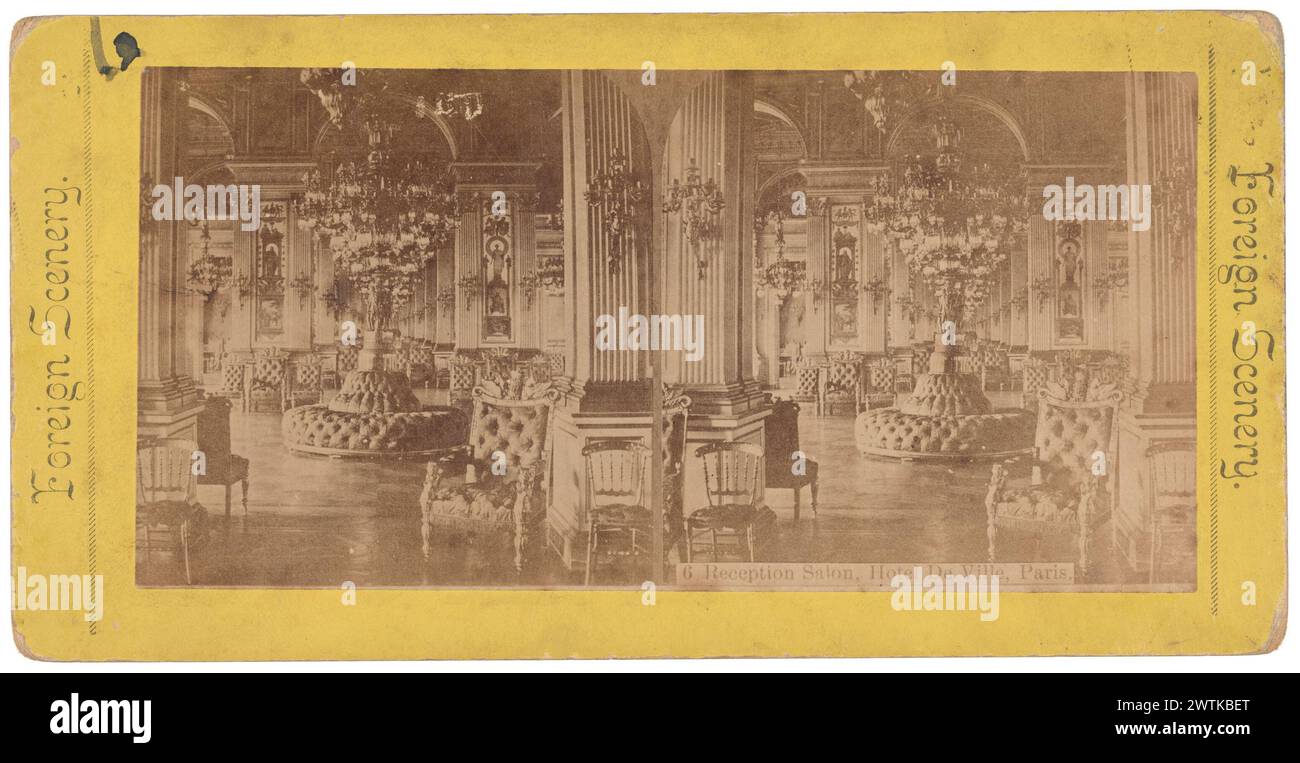 Salone della reception, Hotel De Ville, fotografie stereoscopiche di Parigi, stampe di albume, stampe in bianco e nero Foto Stock