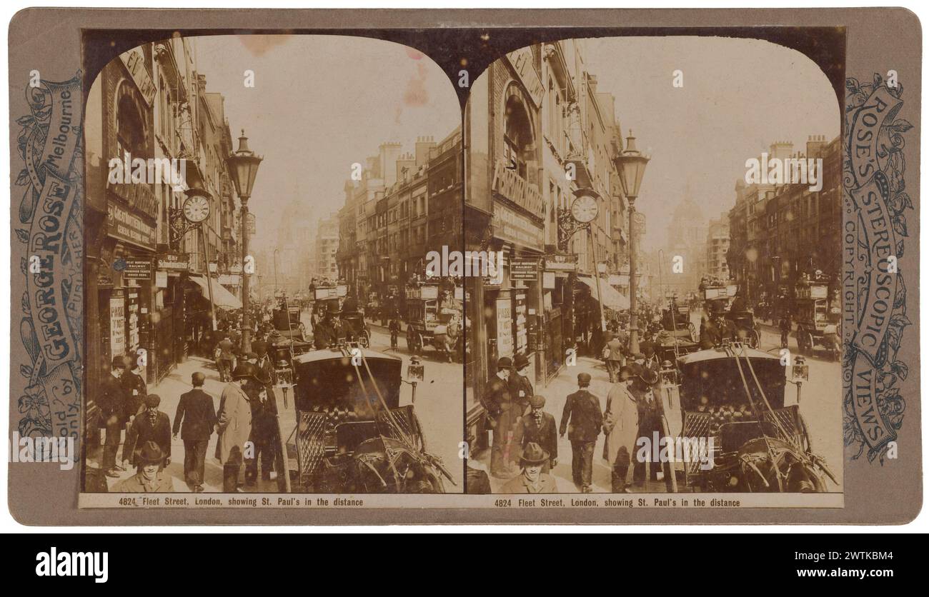 Fleet Street, Londra, mostra St Pauls in lontananza. stampe in bianco e nero, fotografie stereoscopiche Foto Stock