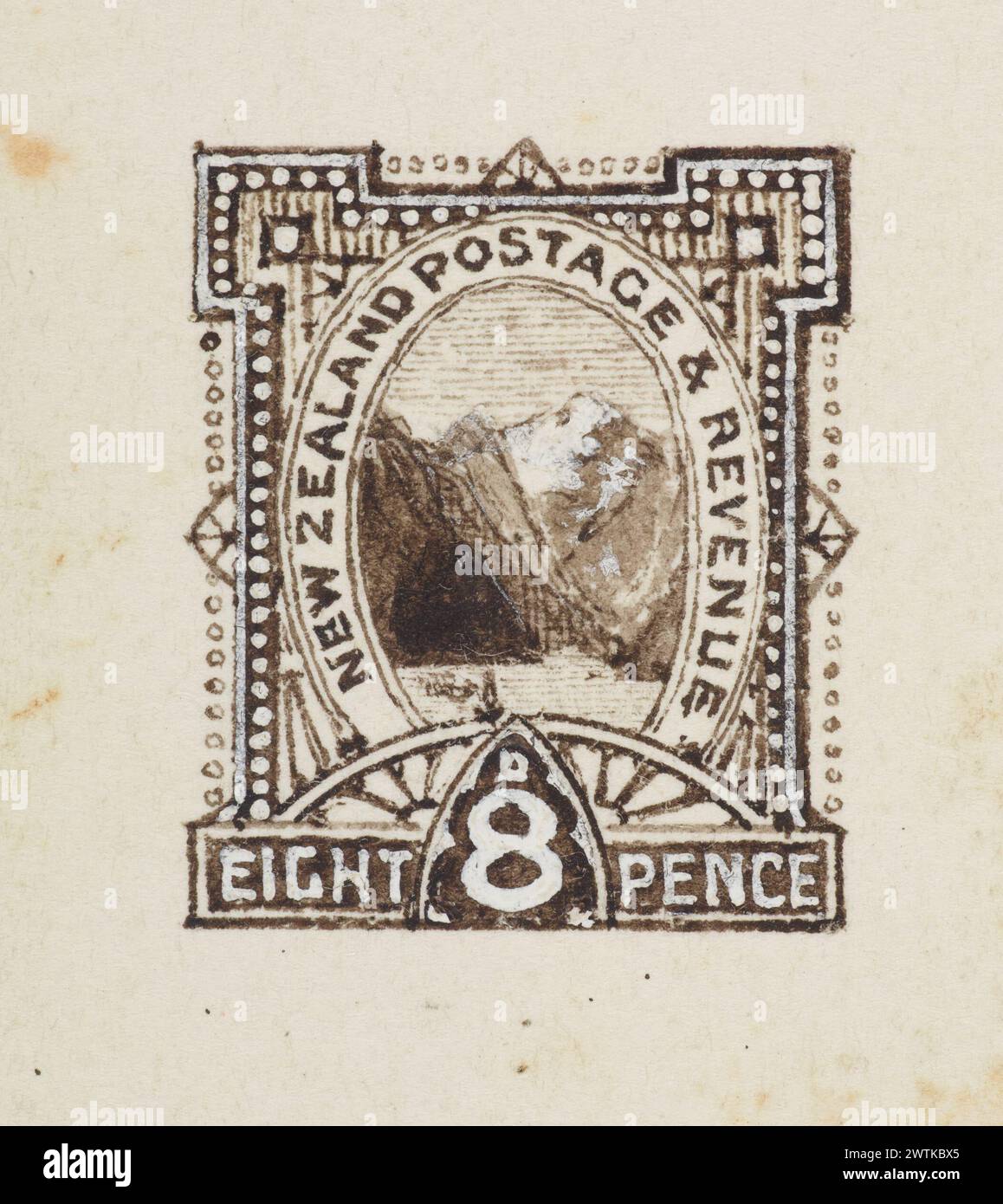 Acquerello 'Essay' in bianco e nero di W.R. Bock per 1898 immagini di otto penny stamp mail art Foto Stock
