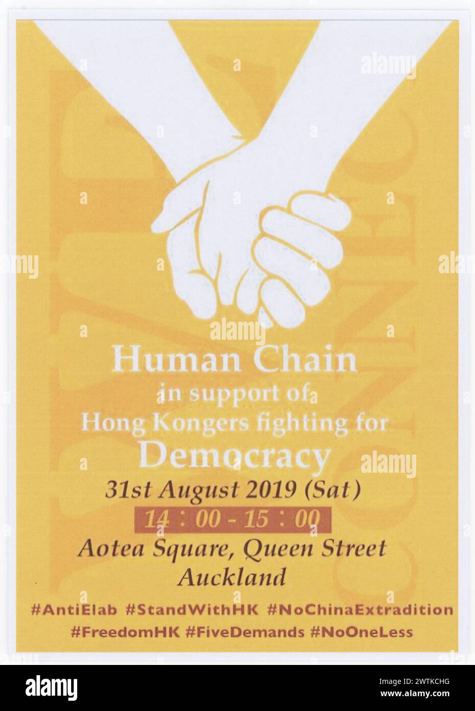 Poster, "la catena umana a sostegno degli Hong Kongers che lottano per la democrazia" Foto Stock