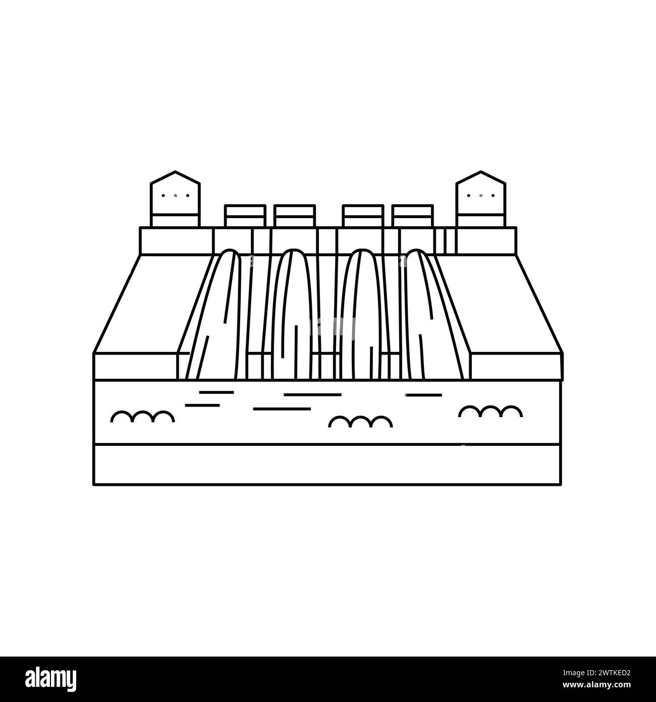Icona della linea di colore della centrale idroelettrica. Fonte di energia alternativa. Elemento isolato vettoriale. Traccia modificabile. Illustrazione Vettoriale
