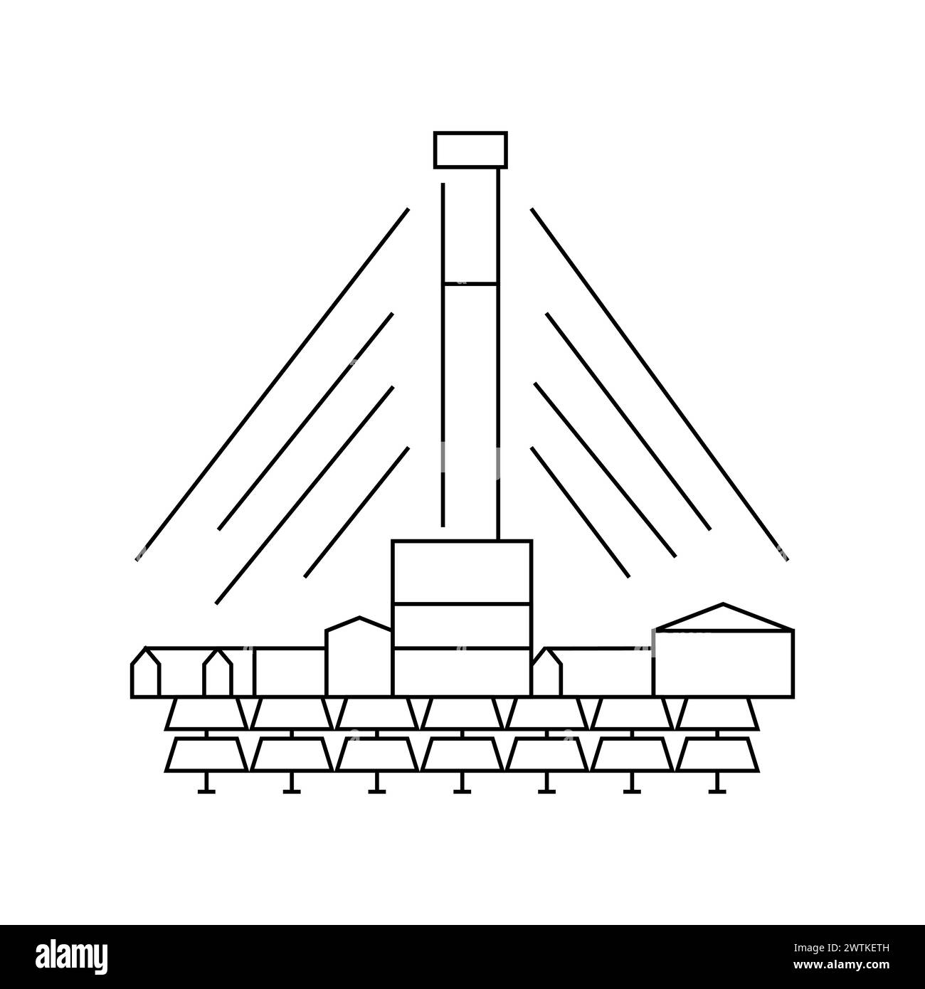 Icona della linea di colore Soletta termica concentrata. Centrale elettrica CST. Elemento isolato vettoriale. Traccia modificabile. Illustrazione Vettoriale