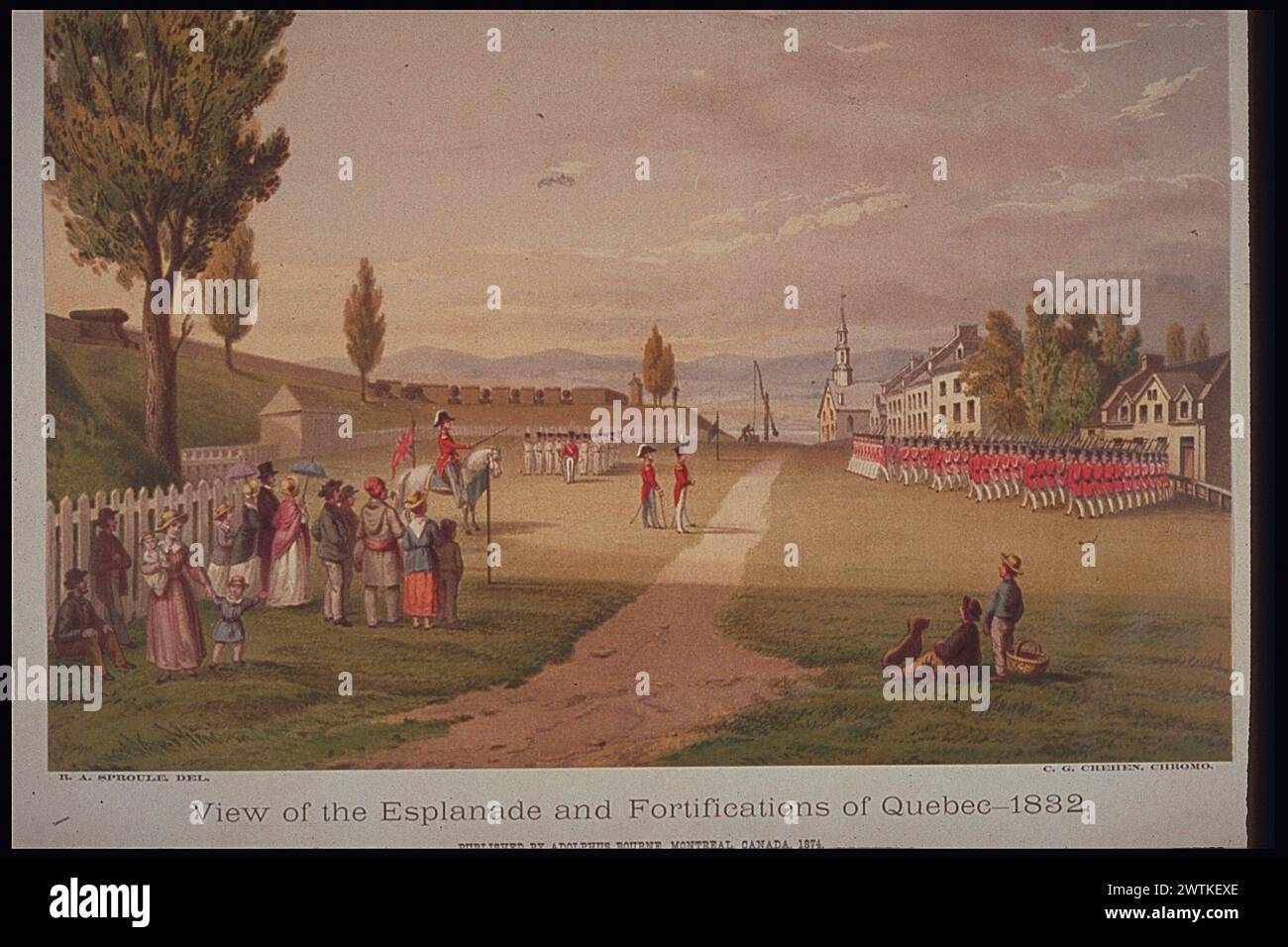 Cromolitografia - Vista dell'Esplanade e delle fortificazioni del Québec - 1832 Robert Auchmuty Sproule (1799-1845) Foto Stock