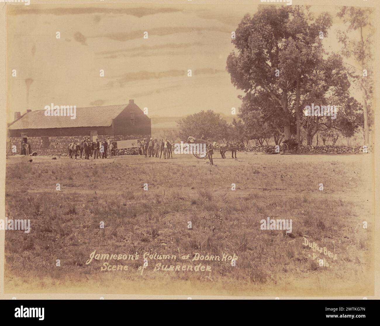 Jamieson's Column at Doornkop - scena di stampe di albumi resa, stampe in bianco e nero Foto Stock