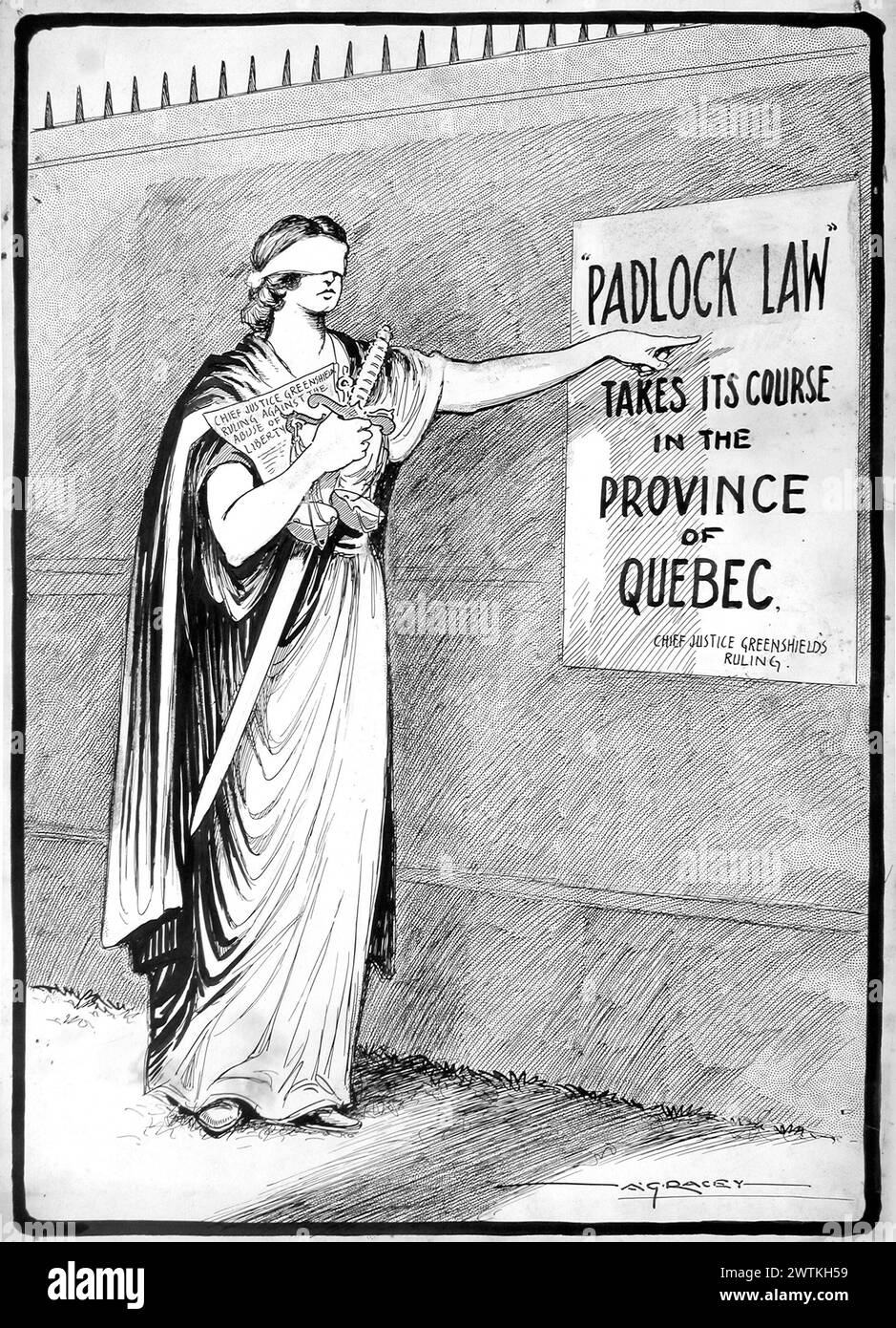 Cartoon - Justice and the Padlock Law Arthur George Racey (1870-1941) Foto Stock
