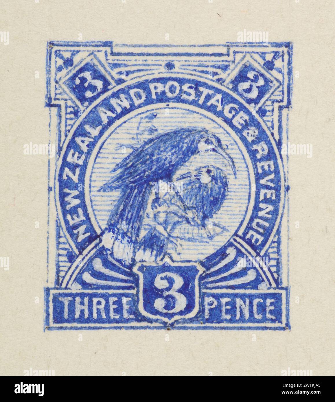 Acquerello "Essay" in blu per 1898 stampe pittoriche da tre penny Foto Stock