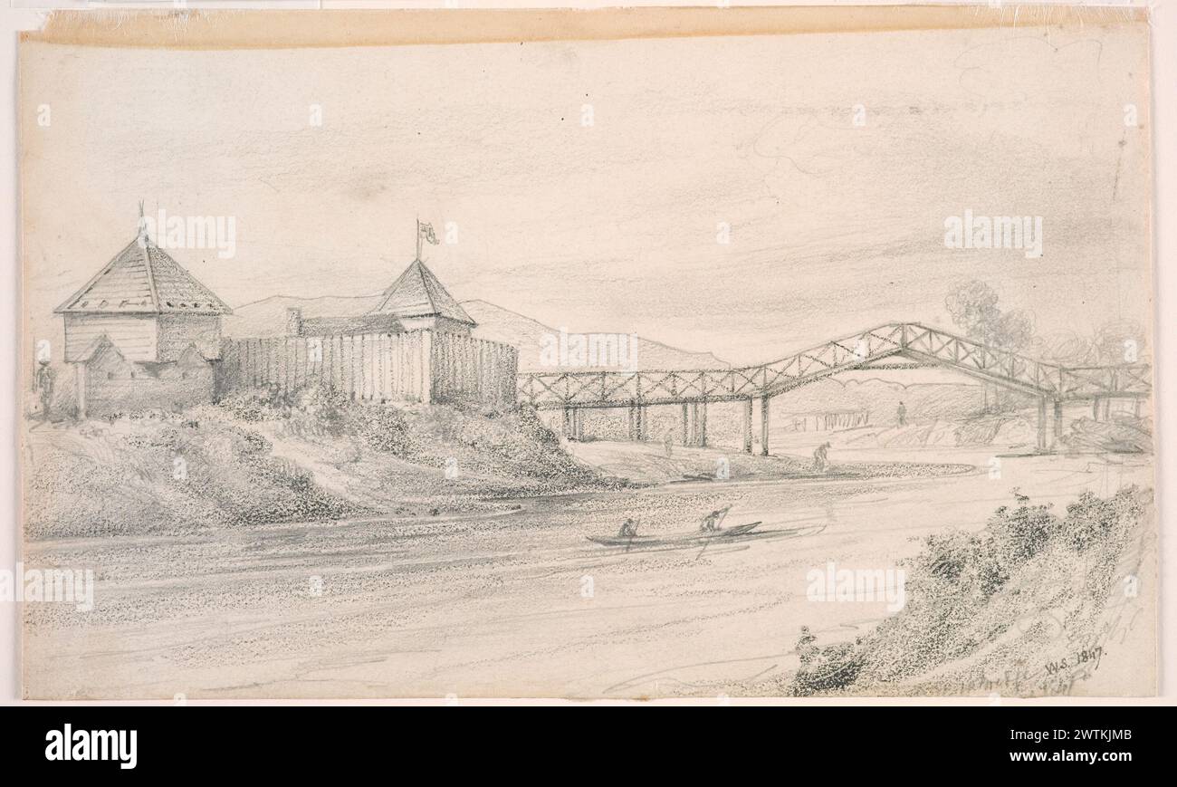 Disegni di Fort Richmond e Hutt Bridge, opere su carta Foto Stock