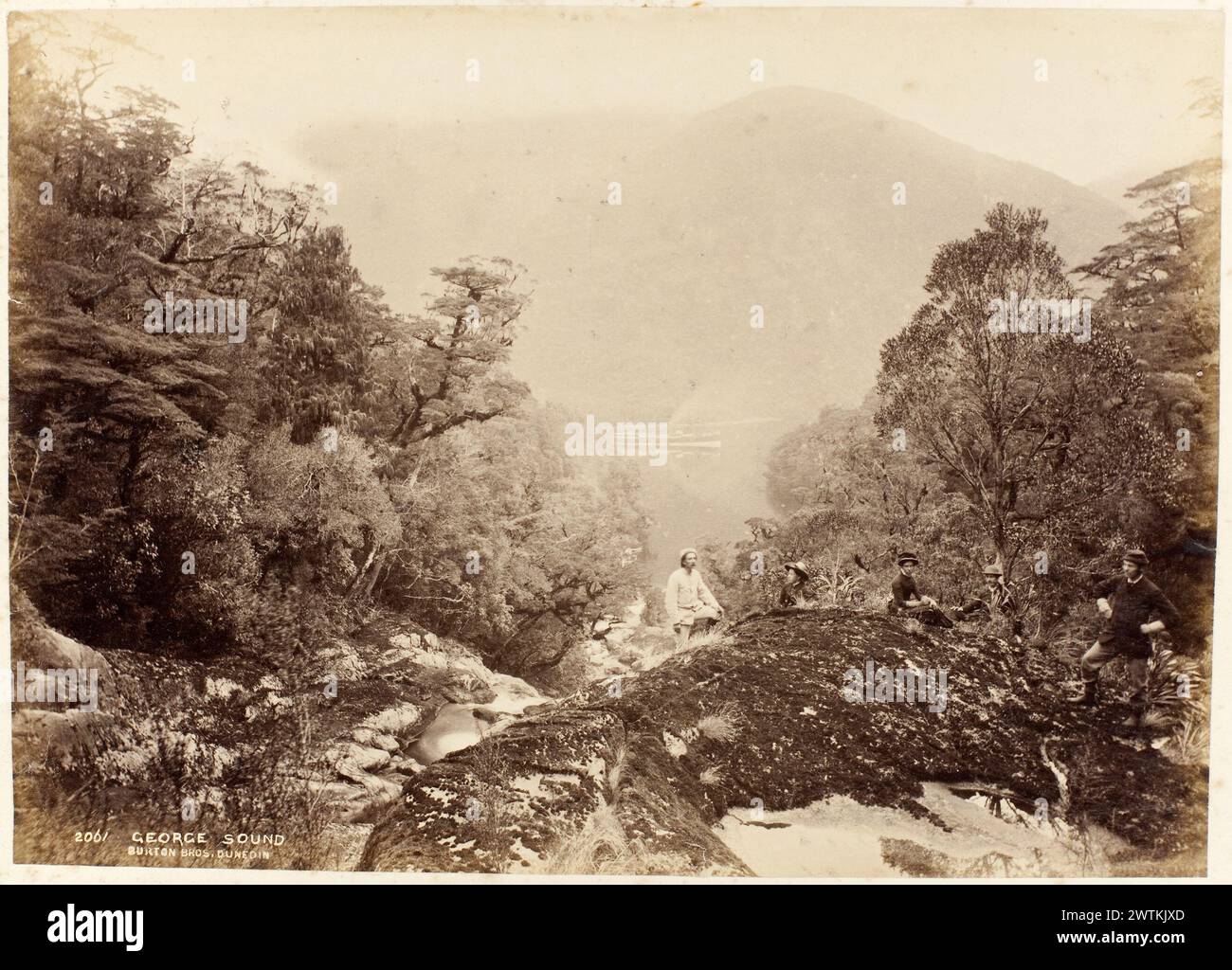 George Sound. Dall'album: Viste del paesaggio neozelandese stampe in bianco e nero Foto Stock
