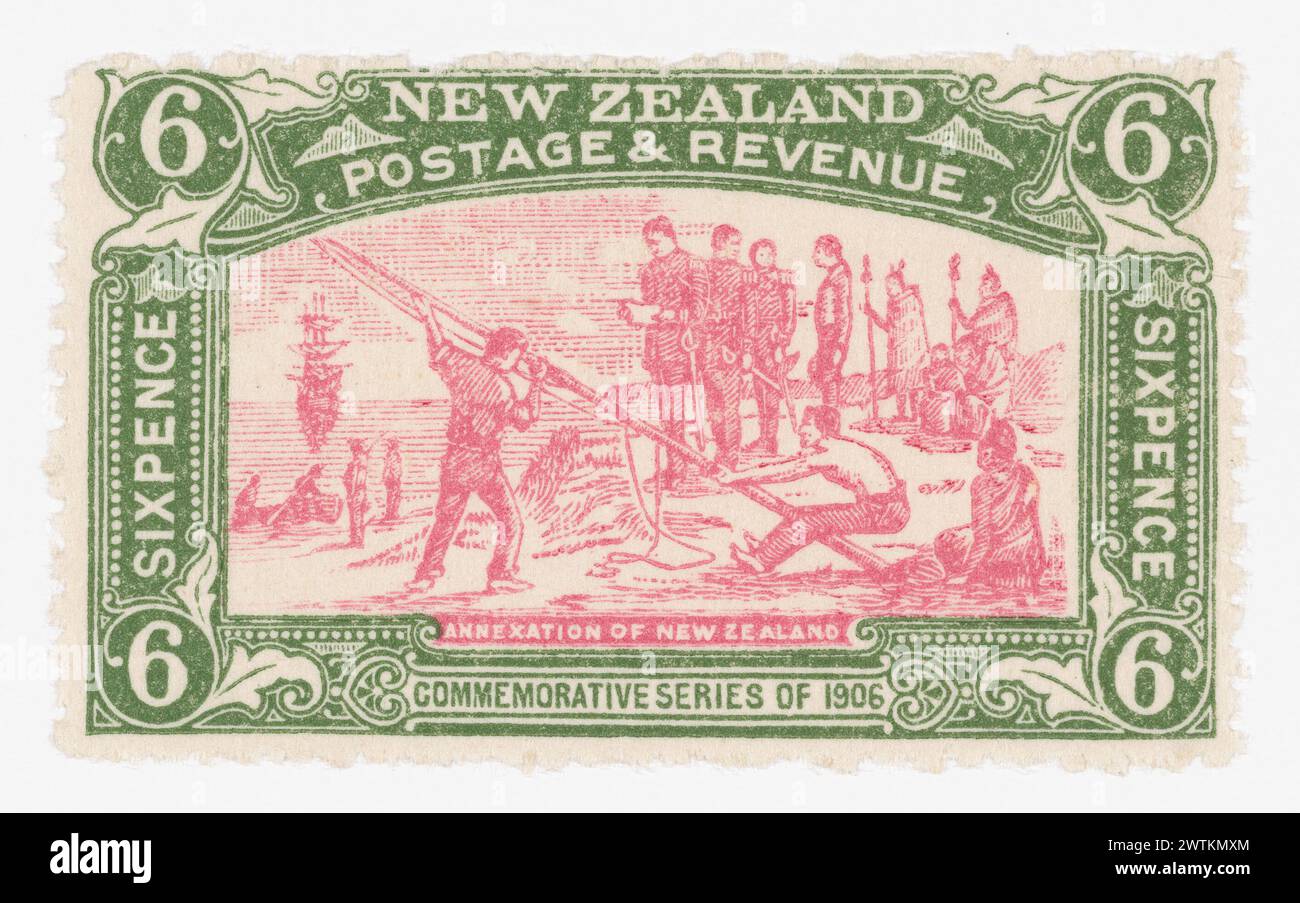 Emesso sei penny "annexation of New Zealand" Christchurch Exhibition francobolli francobolli Foto Stock