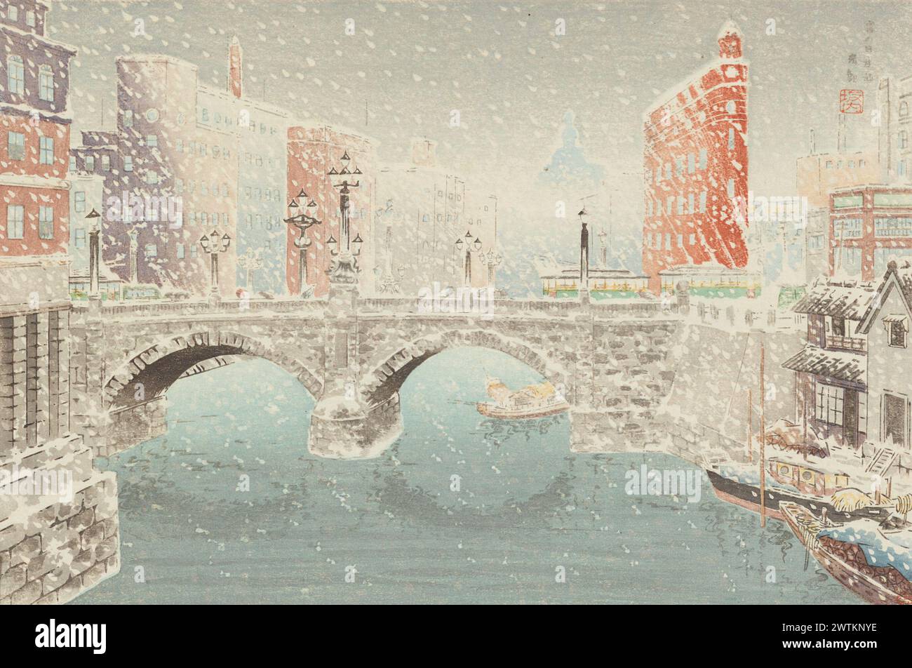Yuki no nihonbashi (Nihonbashi sotto la neve) colorano xilografie, lavora su carta Foto Stock