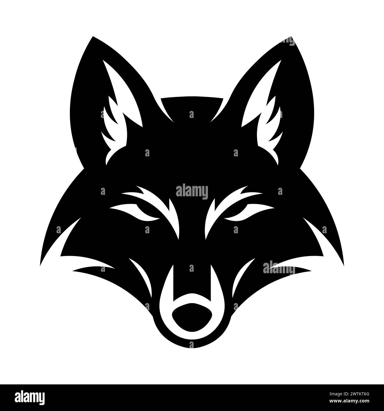 icona della testa di lupo vettoriale nera su sfondo bianco Illustrazione Vettoriale