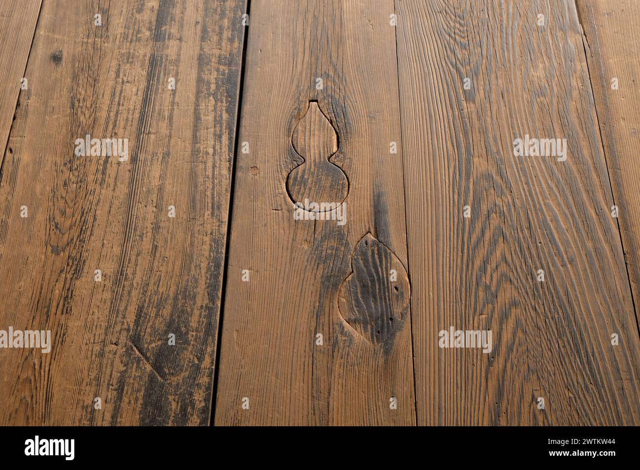 Riparazione di pavimenti in legno a Nishi Honganji, sito patrimonio dell'umanità dell'UNESCO Foto Stock