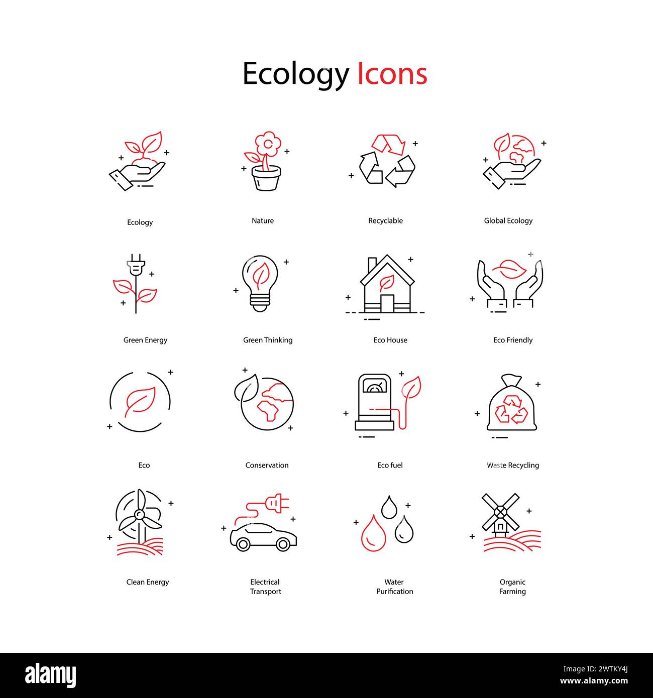 Icone ecologiche del vettore naturalistico che rappresentano l'ecologia e la sostenibilità Illustrazione Vettoriale