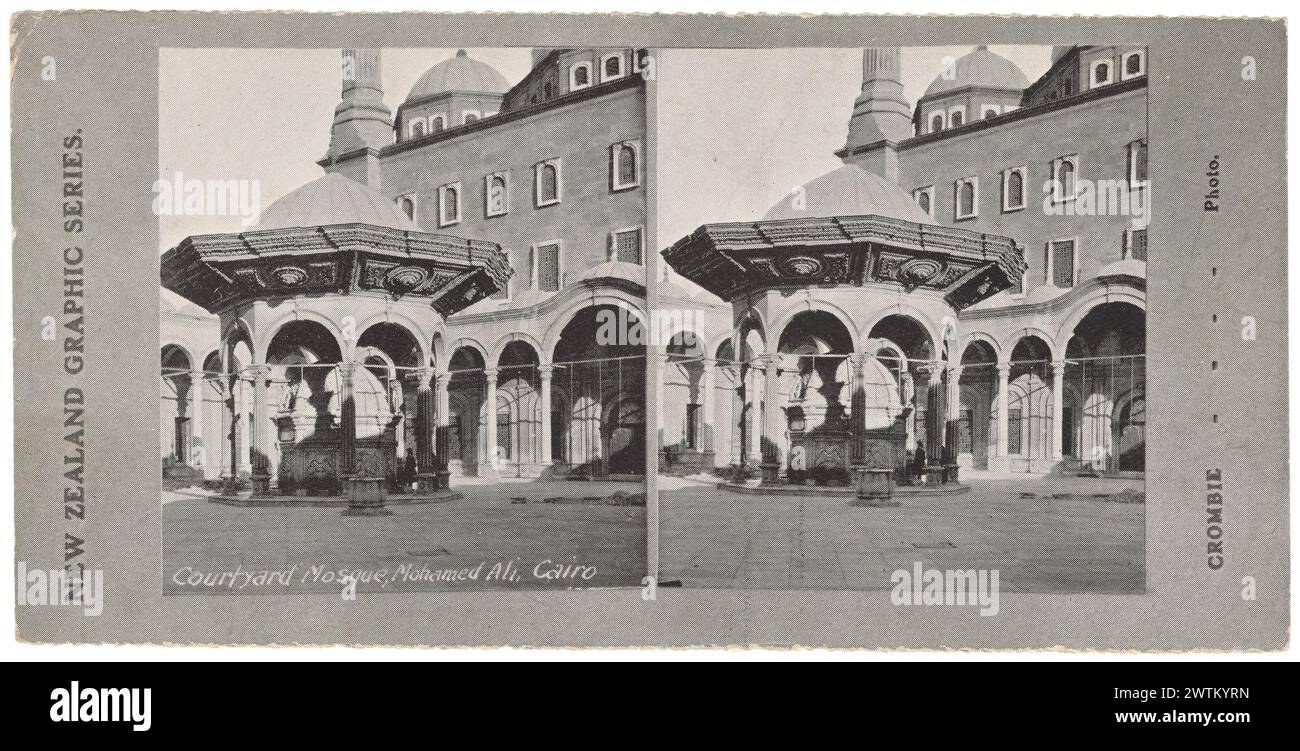 Moschea del cortile, Mohamed Ali, fotografie stereoscopiche del Cairo, stampe di albume, stampe in bianco e nero Foto Stock