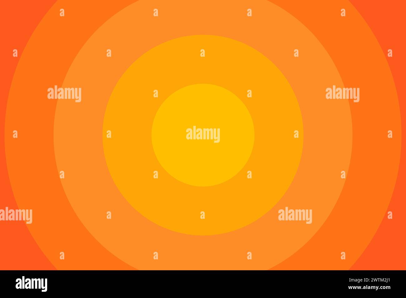 Sfondo dei cerchi concentrici arancioni. Sole, luce solare o alba, sequenza di scoppio del sole. Ondulazioni, impatto, onda sonar, epicentro, segnale radar, sfondo irradiato. Illustrazione piatta vettoriale. Illustrazione Vettoriale