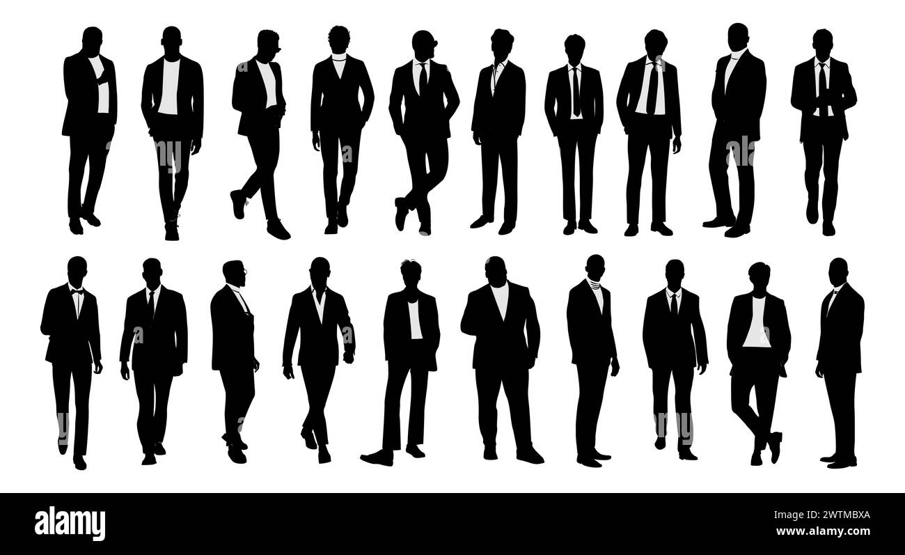 Set di diverse silhouette nere Business Men. Illustrazione Vettoriale