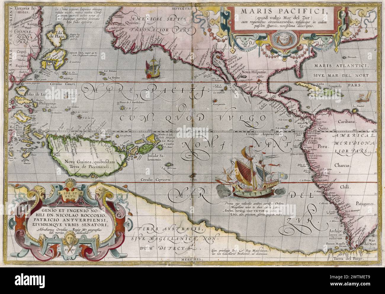 Mappa - Maris pacifici [Océan Pacifique] Abraham Ortelius (1527-1598) Foto Stock