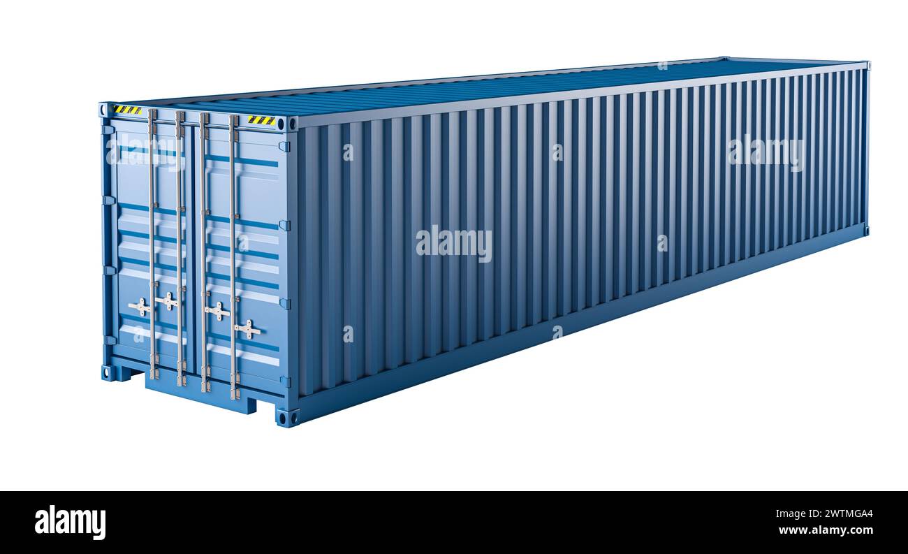 Contenitore di carico blu isolato su sfondo bianco per il trasporto, rendering 3d. Foto Stock