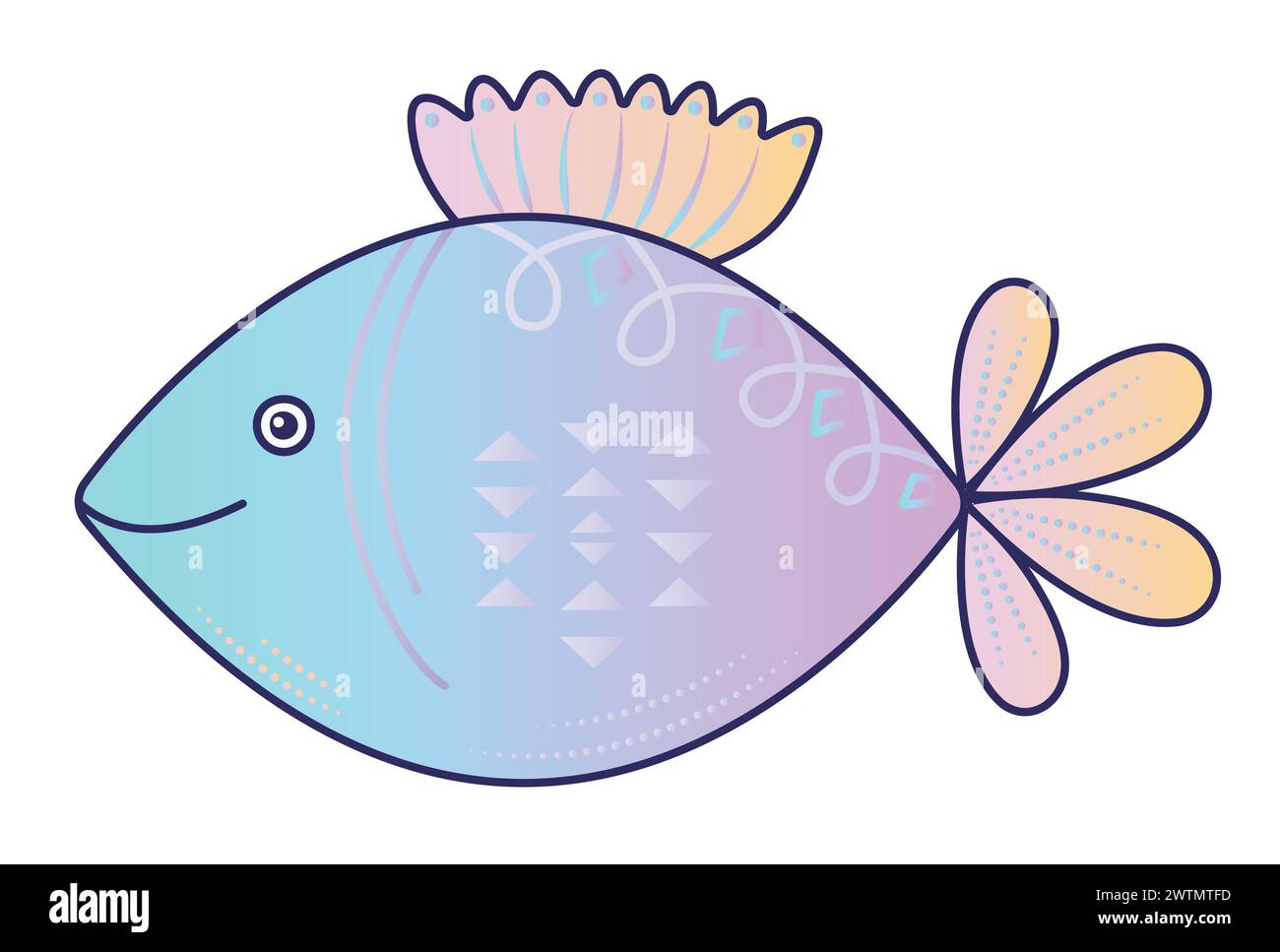 Pesci carini, illustrazioni nautiche preppy sfumate Illustrazione Vettoriale