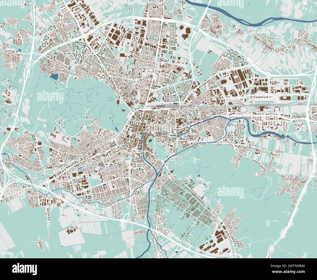 Mappa di Lubiana, Slovenia. Mappa vettoriale dettagliata della città, area metropolitana con edifici. Mappa stradale con strade e acqua. Illustrazione Vettoriale