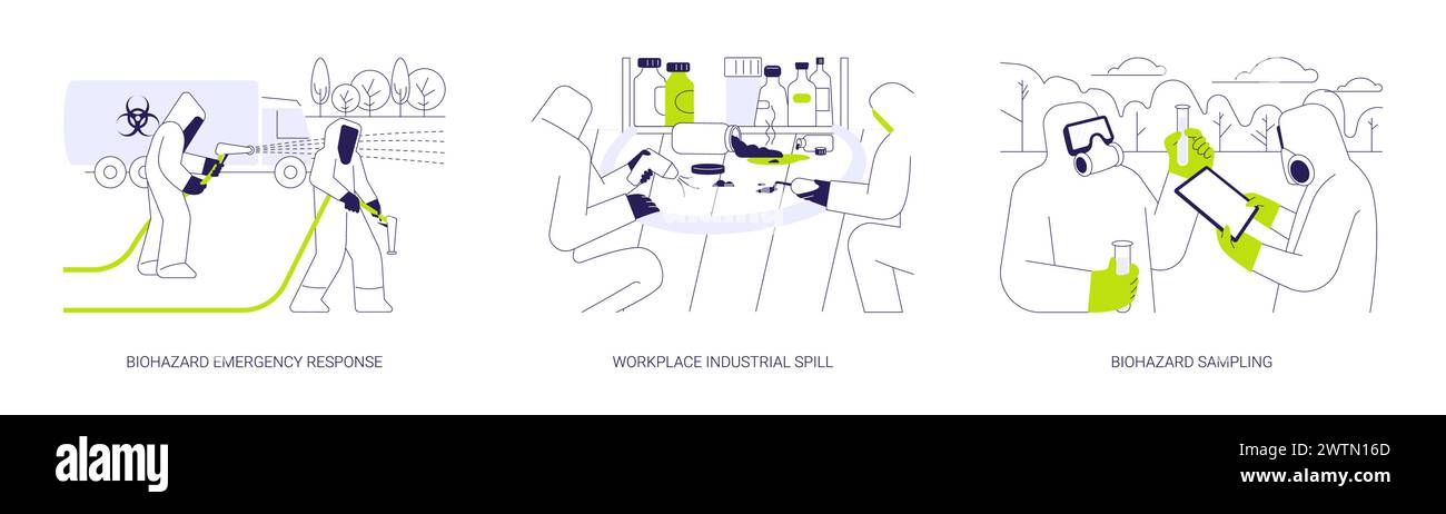 Illustrazioni vettoriali concettuali astratte per fuoriuscite chimiche. Illustrazione Vettoriale