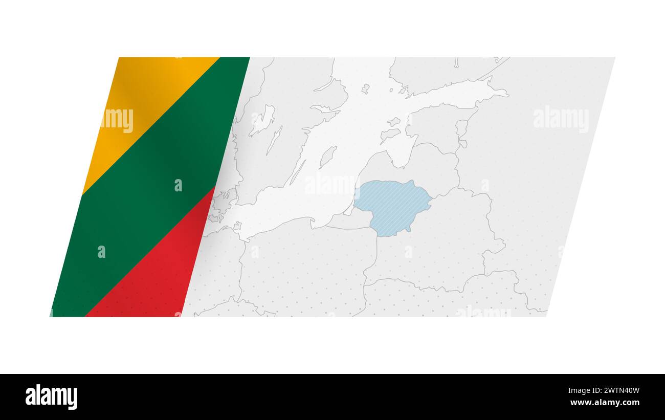Mappa della Lituania in stile moderno con la bandiera della Lituania sul lato sinistro. Illustrazione vettoriale di una mappa. Illustrazione Vettoriale