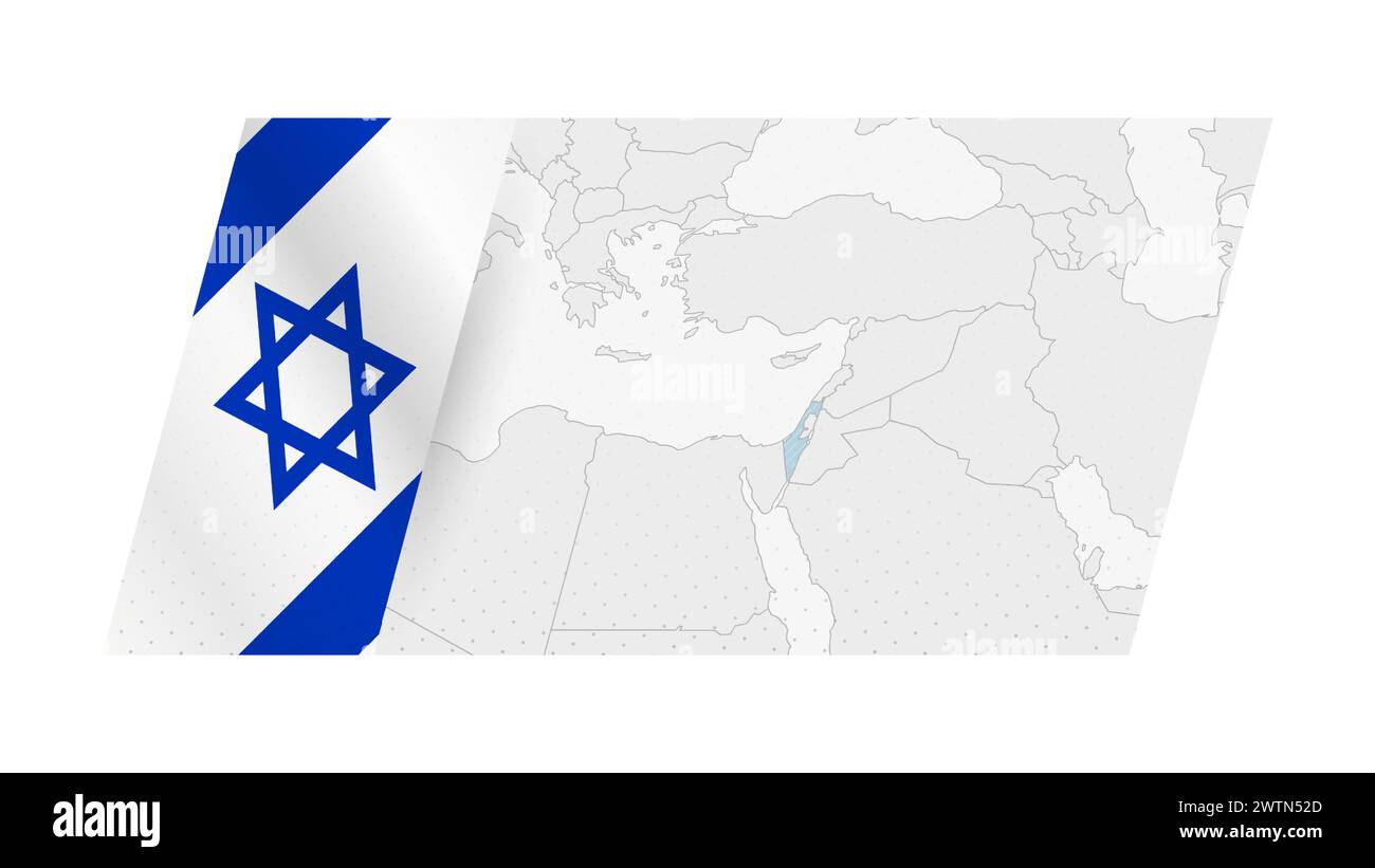 Mappa di Israele in stile moderno con la bandiera di Israele sul lato sinistro. Illustrazione vettoriale di una mappa. Illustrazione Vettoriale
