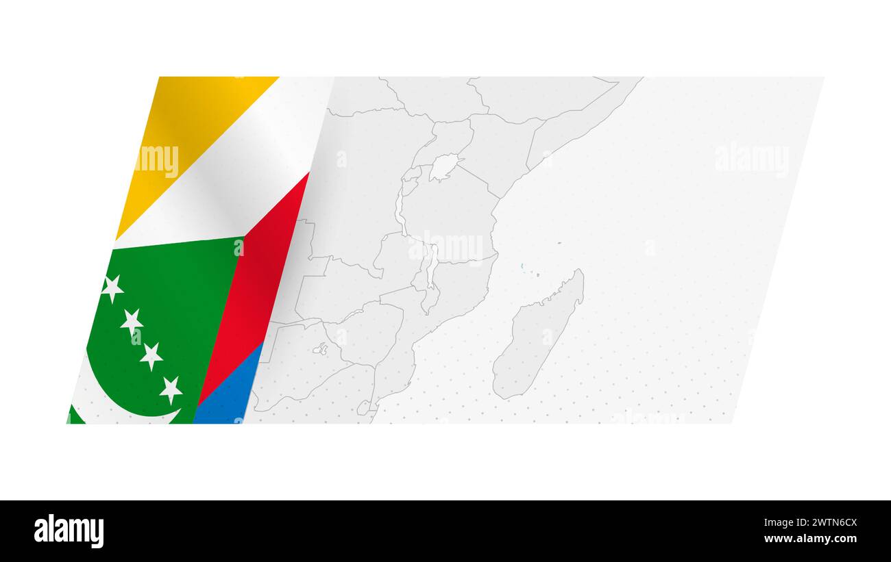 Mappa delle Comore in stile moderno con la bandiera delle Comore sul lato sinistro. Illustrazione vettoriale di una mappa. Illustrazione Vettoriale
