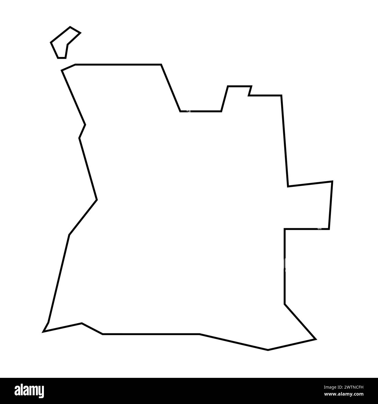 Profilo nero sottile del paese dell'Angola. Mappa semplificata. Icona vettoriale isolata su sfondo bianco. Illustrazione Vettoriale