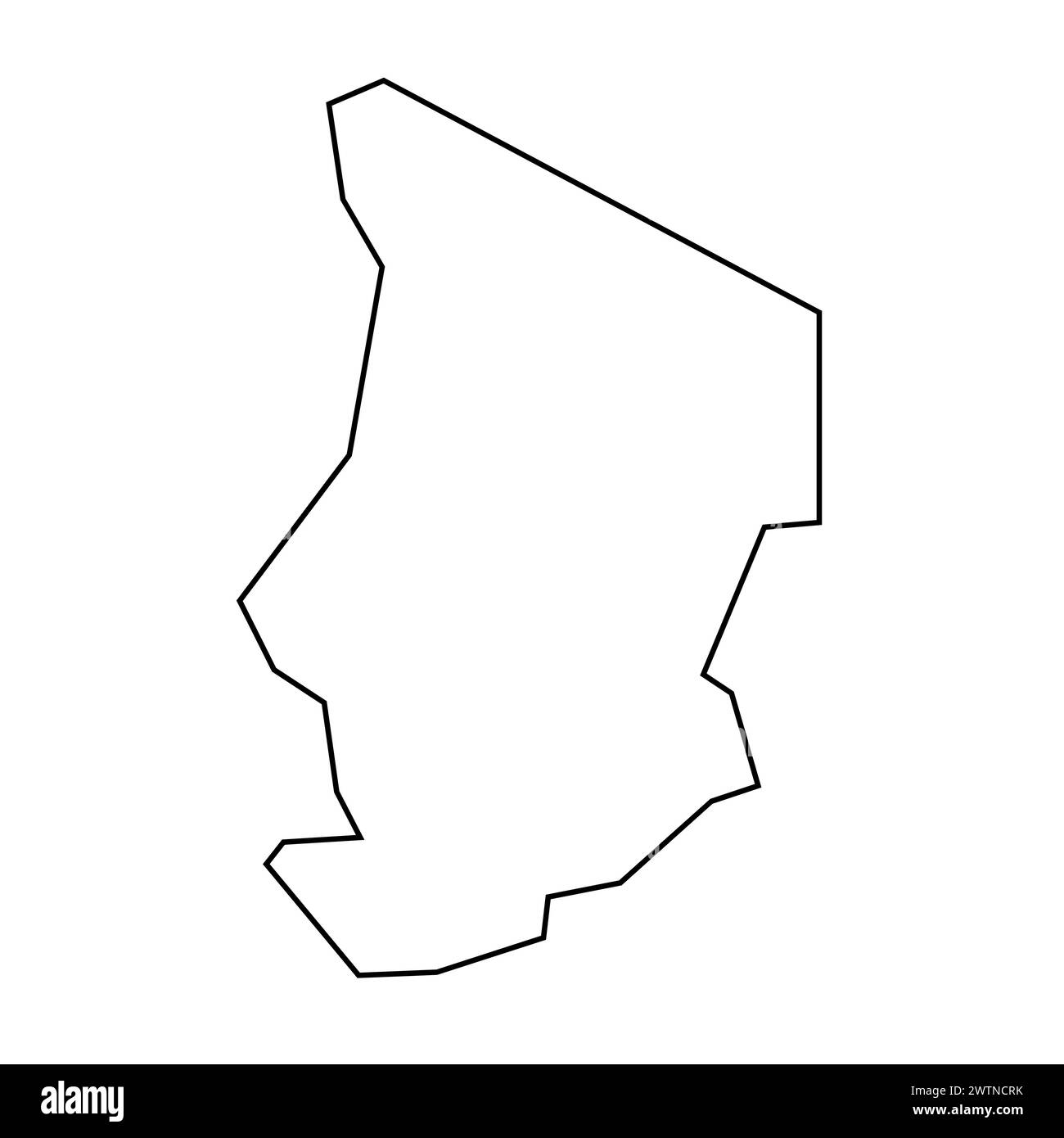 Profilo nero sottile del paese del Ciad. Mappa semplificata. Icona vettoriale isolata su sfondo bianco. Illustrazione Vettoriale