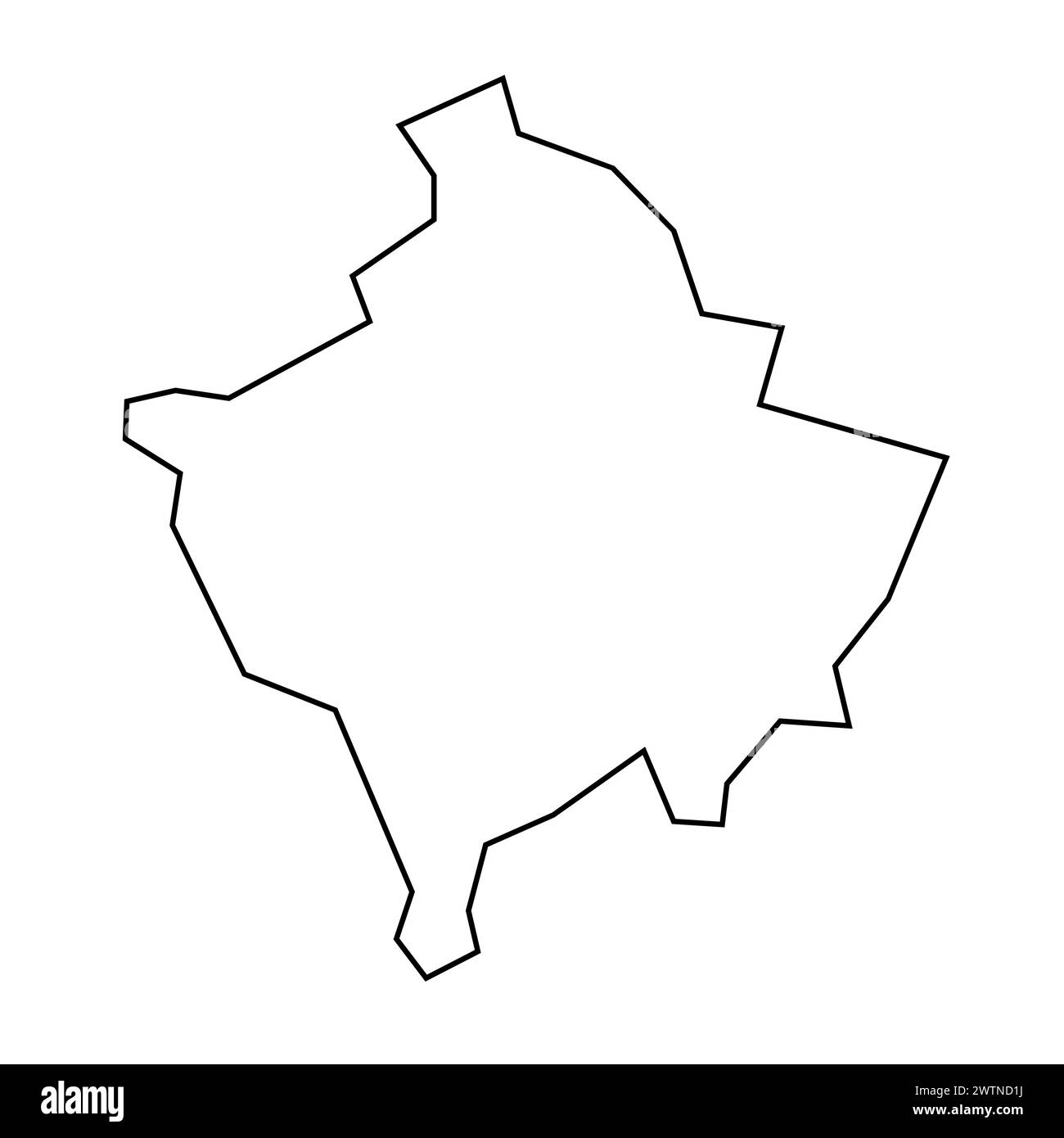 Profilo sottile nero del paese del Kosovo. Mappa semplificata. Icona vettoriale isolata su sfondo bianco. Illustrazione Vettoriale