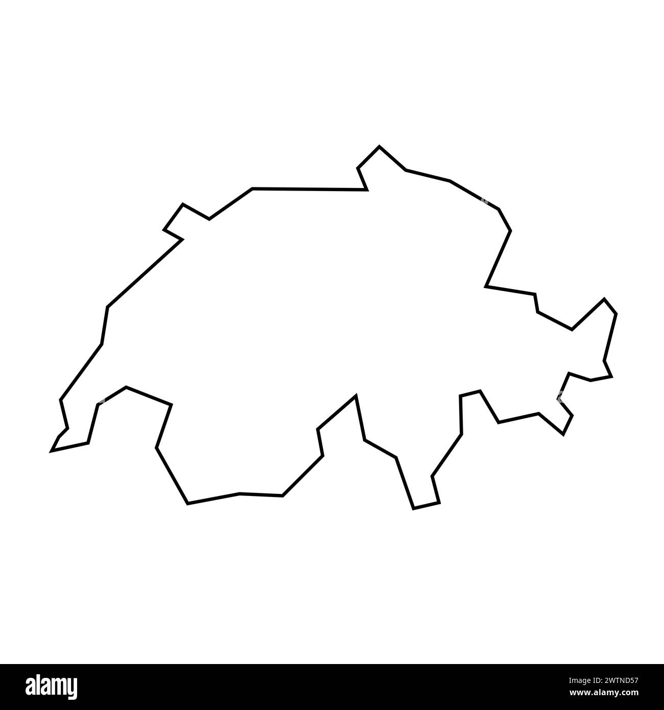 Profilo nero sottile della Svizzera. Mappa semplificata. Icona vettoriale isolata su sfondo bianco. Illustrazione Vettoriale