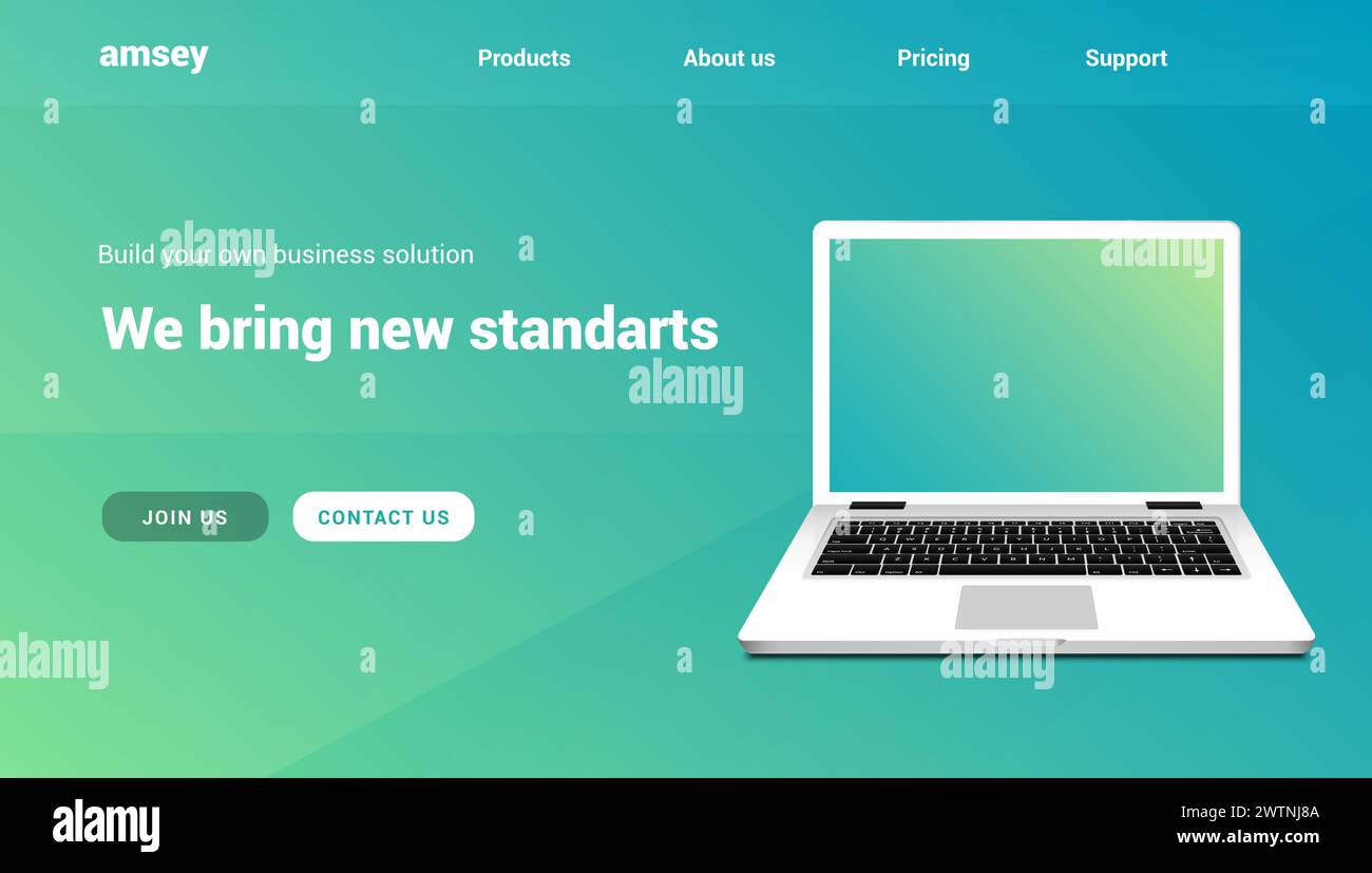 Pagina di destinazione del sito Web dei notebook vettoriali. Modello di applicazione per la landing page di Web design Illustrazione Vettoriale