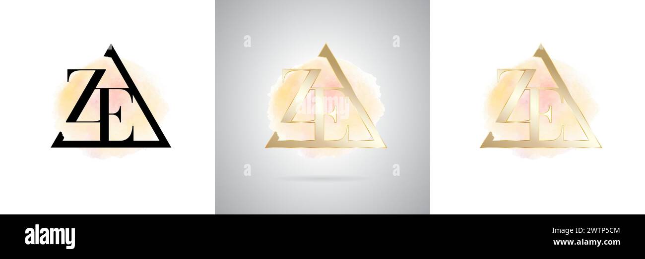 Design iniziale del logo del marchio con lettera ZE Illustrazione Vettoriale